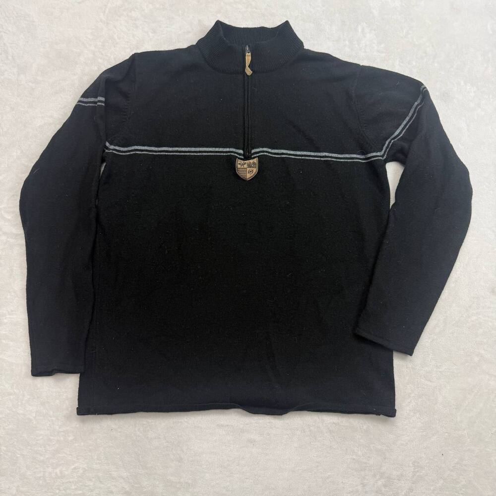 Obermeyer Men's Black Sweater Size XL 1/4 Zip Mock Neck Knit Pullover Striped
